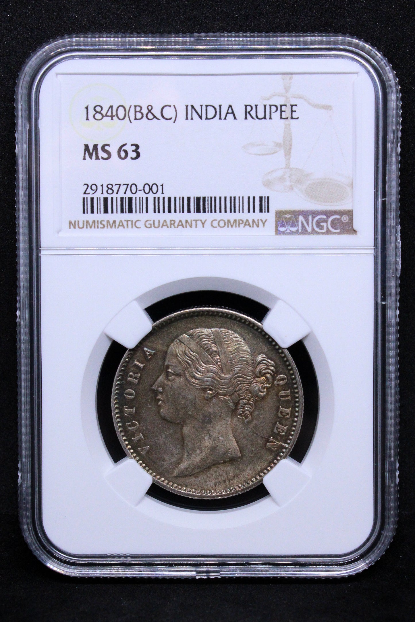 1840 (B&C) INDIA RUPEE .NGC MS 63