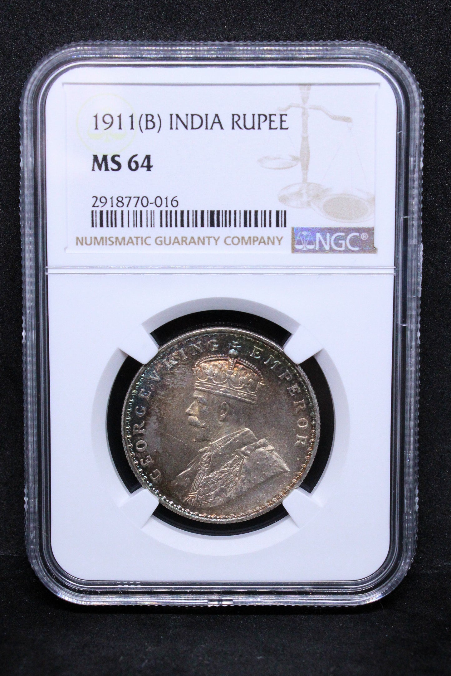 1911(B) BRITISH-INDIA RUPEE , George V .NGC MS 64