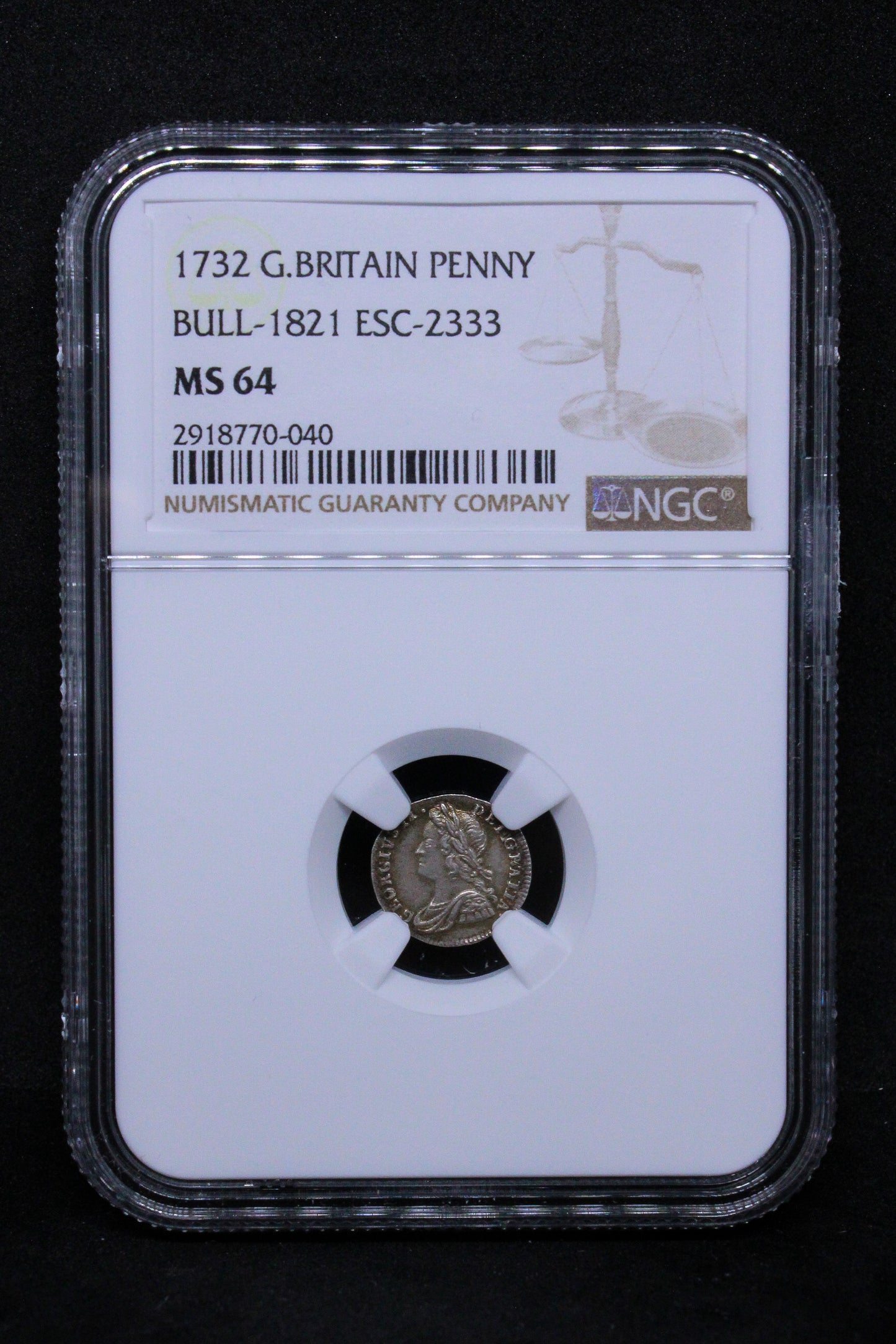 1732 G.BRITAIN PENNY BULL-1821 ESC-2333 Maundy Issue George II .NGC MS 64. TOP POP SOLD..