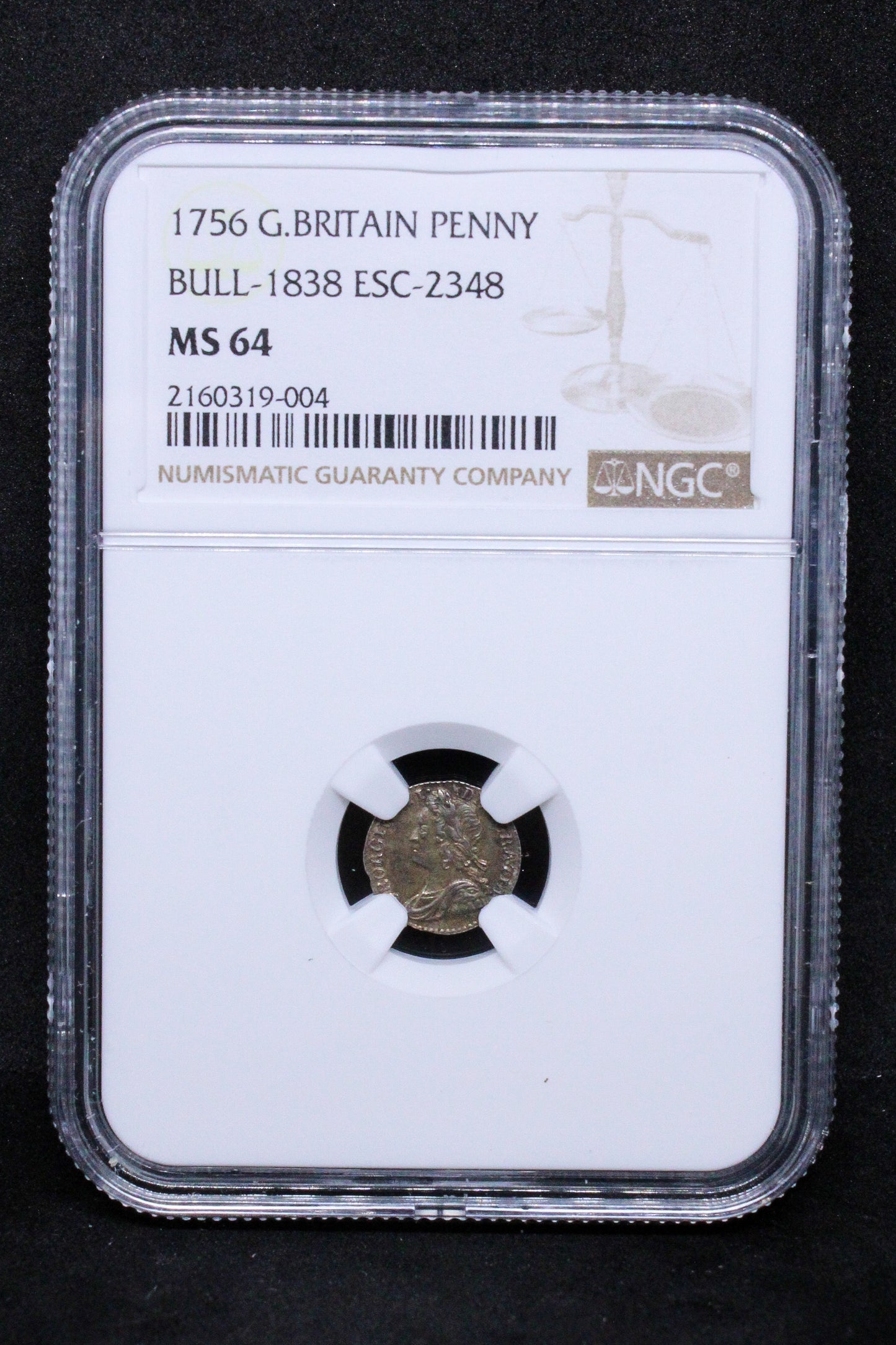 1756 G.BRITAIN PENNY BULL-1838 ESC-2348 Maundy Issue. NGC MS 64, TOP POP