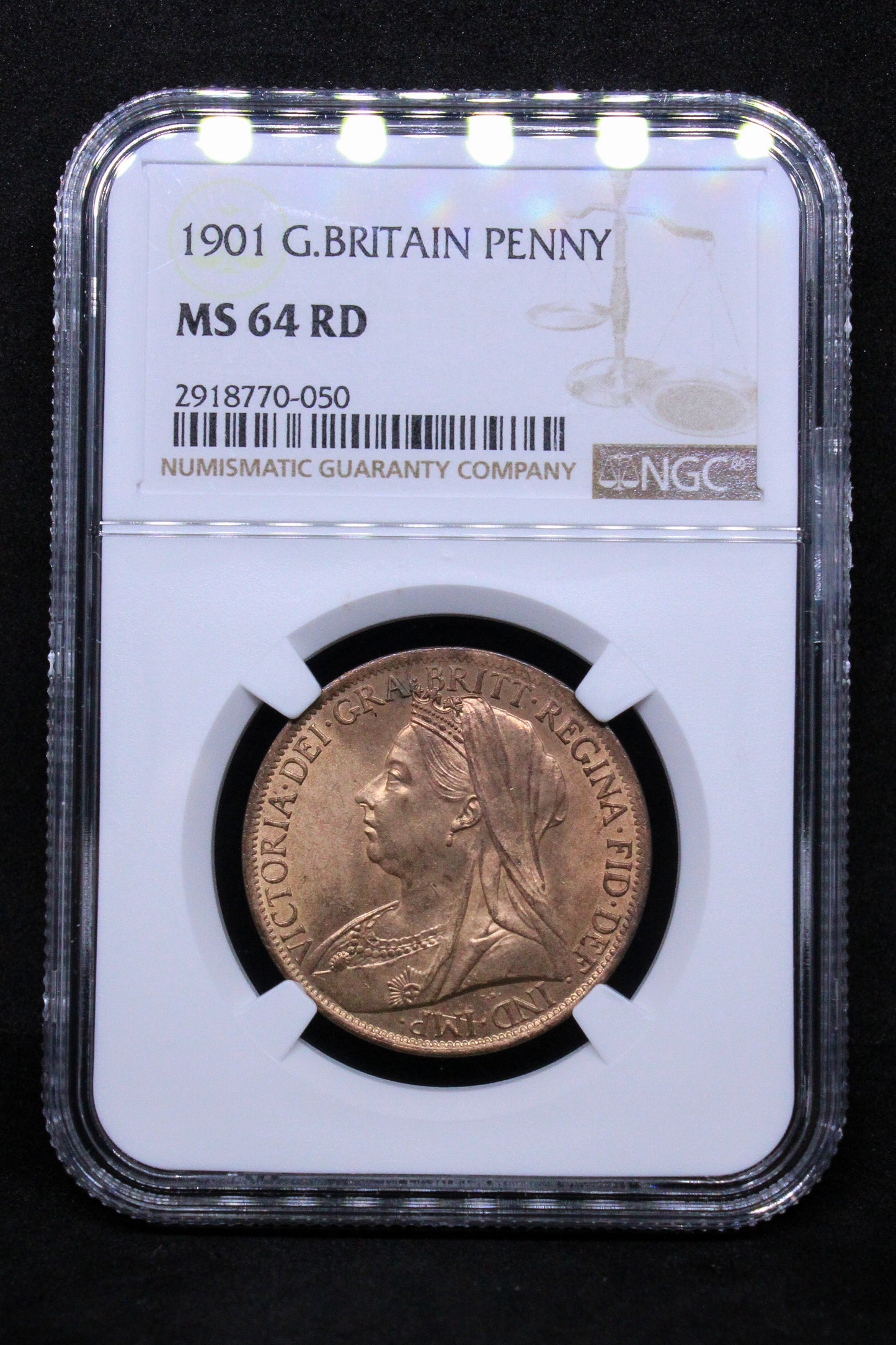 1901 G.BRITAIN PENNY Queen Victoria .NGC MS 64 RD