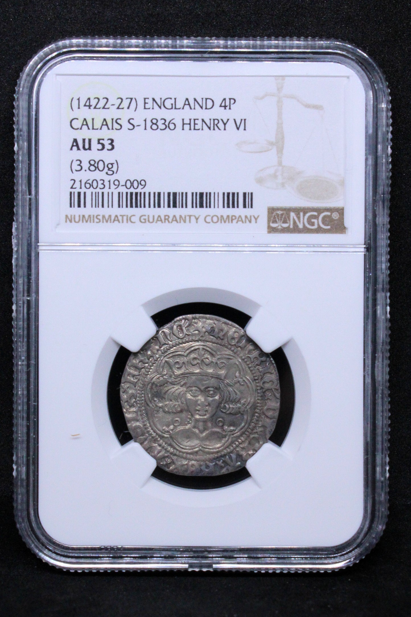 (1422-27) ENGLAND GROAT CALAIS S-1836 HENRY VI .NGC AU 53 SOLD..