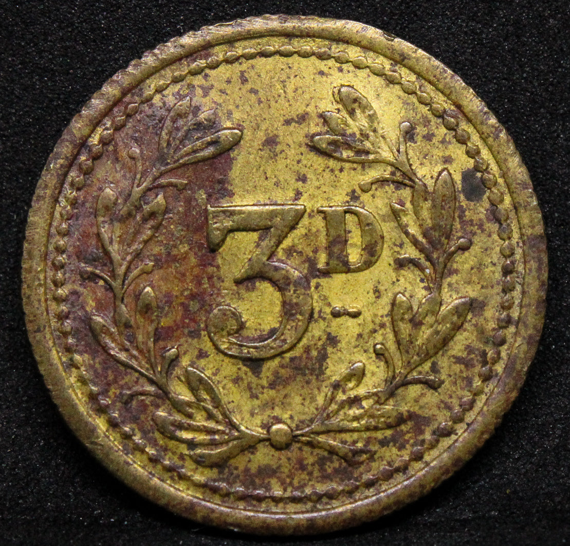  Beaufort, Farmers' Arms, W[illiam] Upham, brass Threepence, 23mm (Cox 964; Stanton 627; Todd 57) 