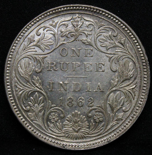 1862 India-British Rupee Victoria KM 473.1 ..... 2/0 beads. UNC