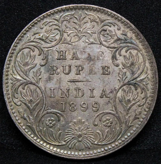 1/2 rupee 1899 reverse B, British-India. Queen Victoria. KM-491 aUNC