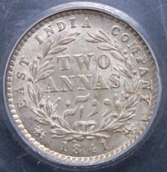 2 Annas 1841. British India- Queen Victoria. KM-460. BU CGS 85 (~MS65)
