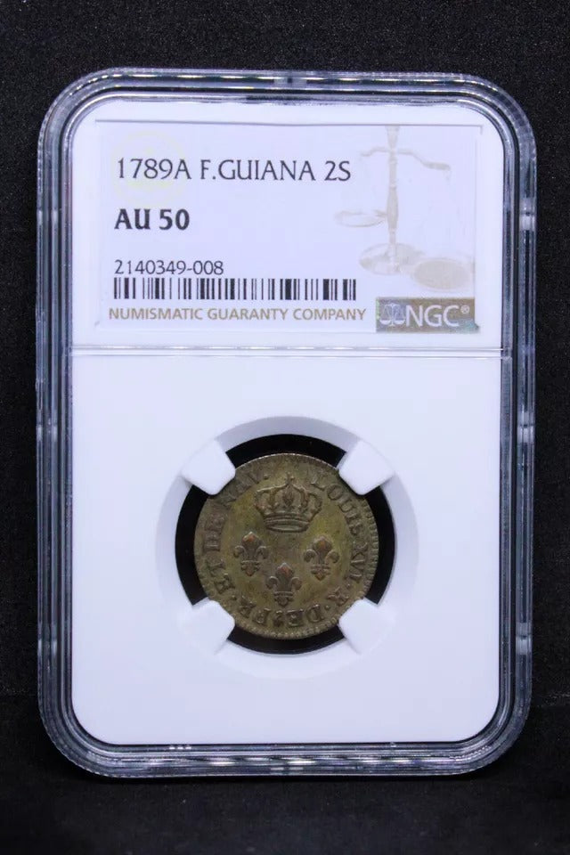 2 Sous 1789-A, French Guiana. KM-1. NGC AU50 #2