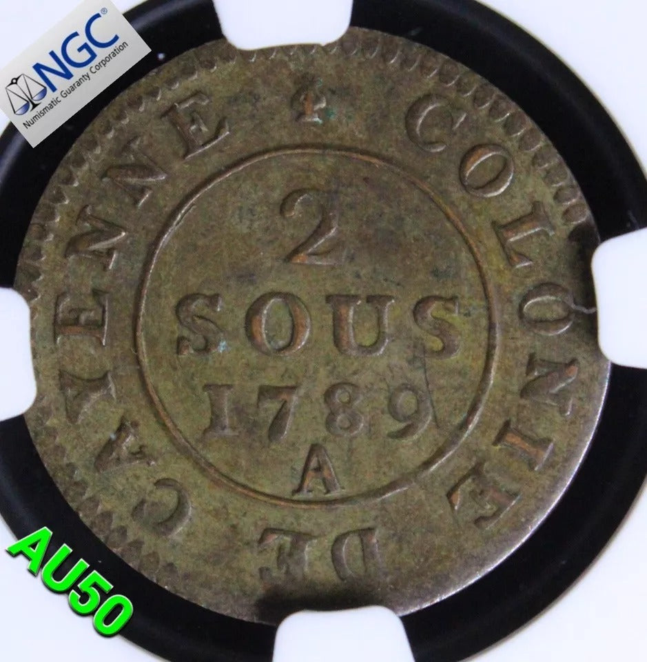 2 Sous 1789-A, French Guiana. KM-1. NGC AU50 #2