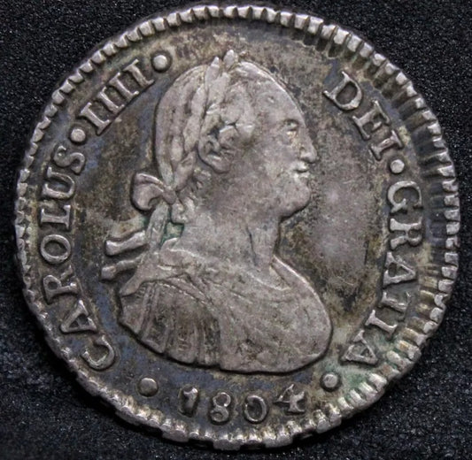 1 Real, 1804 SO FJ, Chile. Carlos IV. KM-58. EF, Rare Mintage 35k.