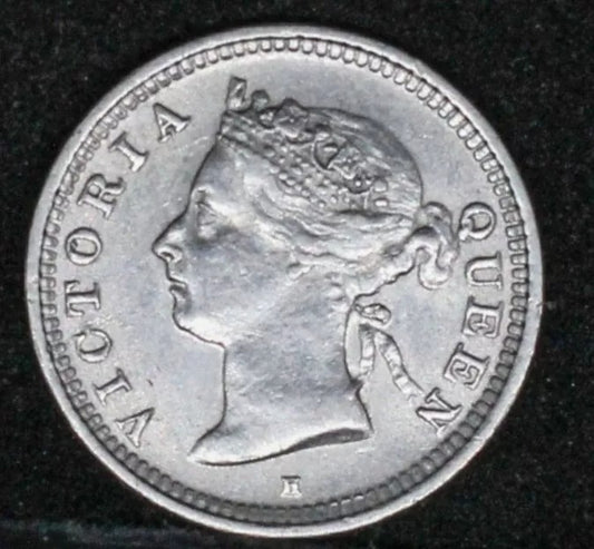 1897 -H straits settlements 5 Cents, Queen Victoria. aUNC KM-5, mintage 440k