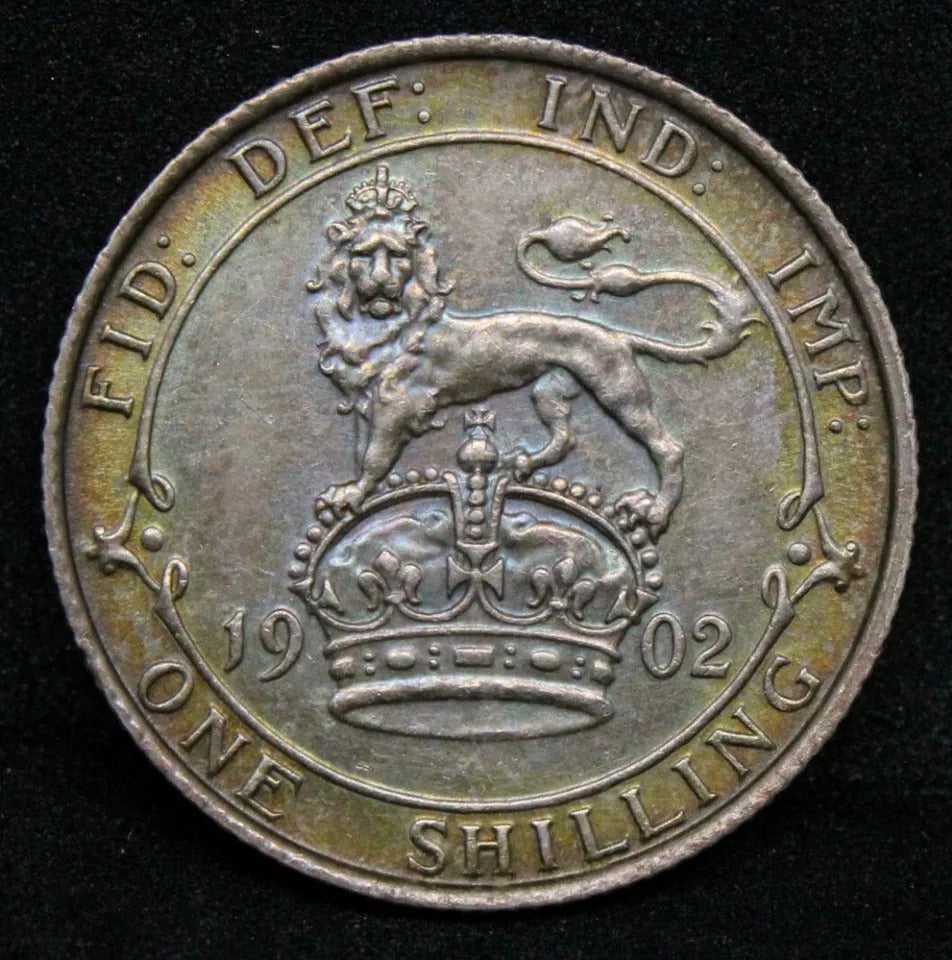 1902 Shilling, Edward VII. Golden Toning S.3982 aUNC