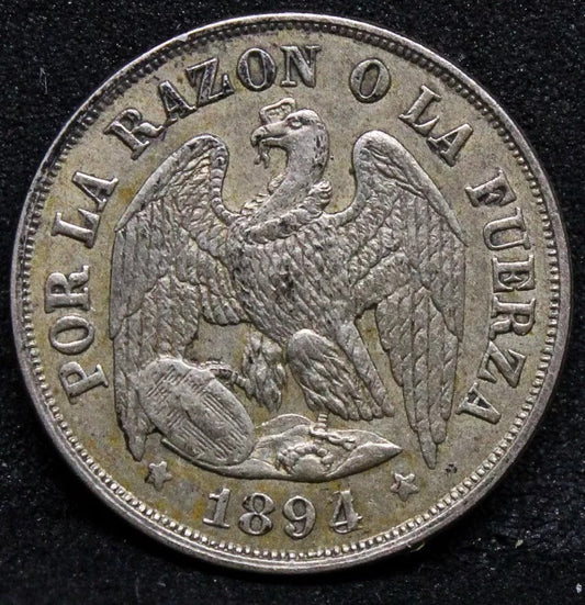 Un Decimo 1894/3 (overdate). Chile. KM-136.3. EF