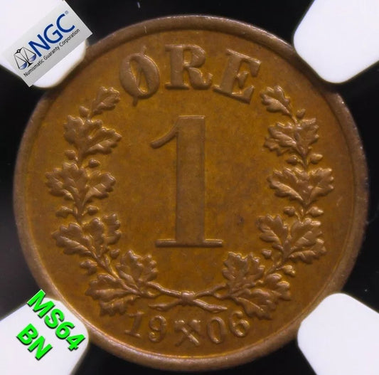 1 ore 1906, Norway King Haakon VII. KM-361. NGC MS64 BN