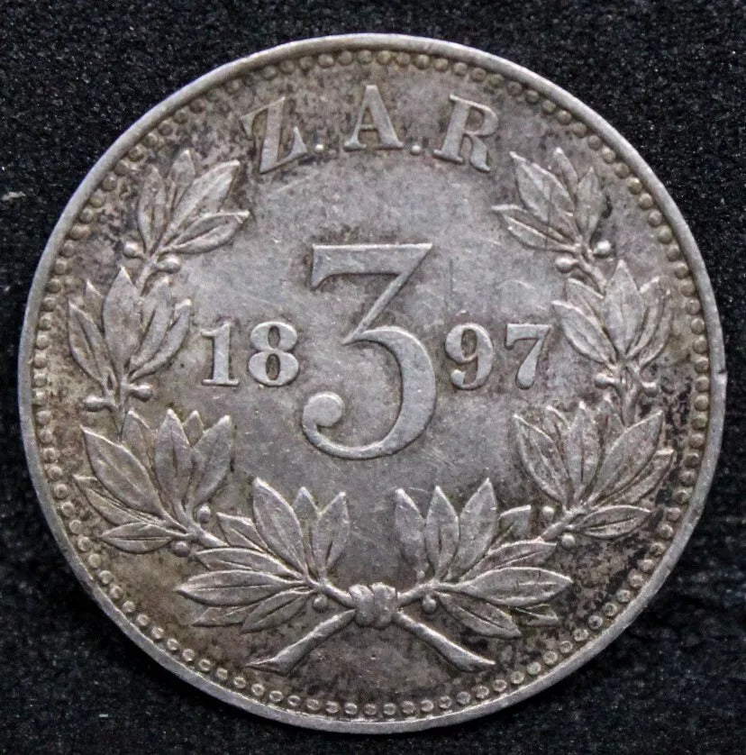 1897 south africa 3 pence. silver coin. KM-3 UNC