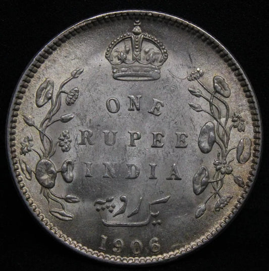 1906 India-British Rupee George V KM 508 aUNC