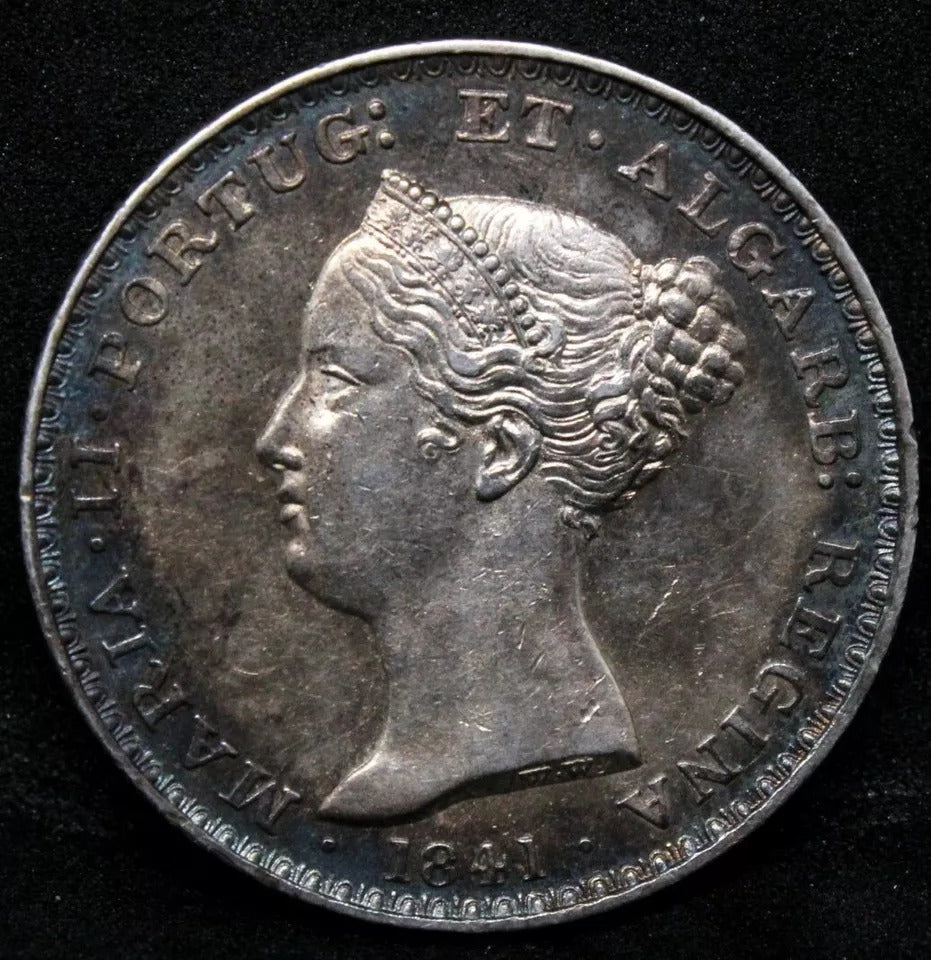 1841 Portugal 500 Reis, Queen Maria II. KM-471 aUNC With Colour, low mintage 22k
