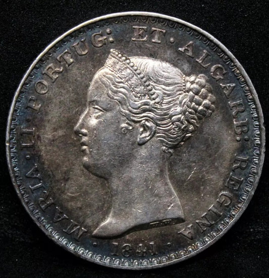 1841 Portugal 500 Reis, Queen Maria II. KM-471 aUNC With Colour, low mintage 22k