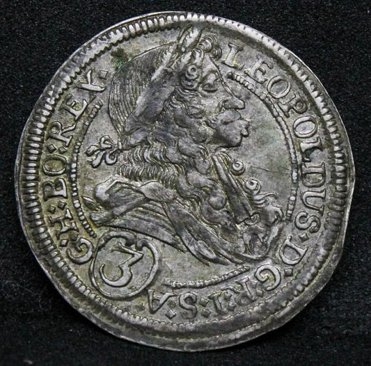 3 Kreuzer 1698 IA, Graz Mint. Austria King Leopold I. KM-1115 EF