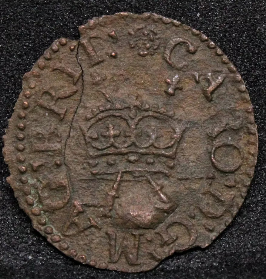 charles richmond copper farthing 1635. MM-Rose, flan crack