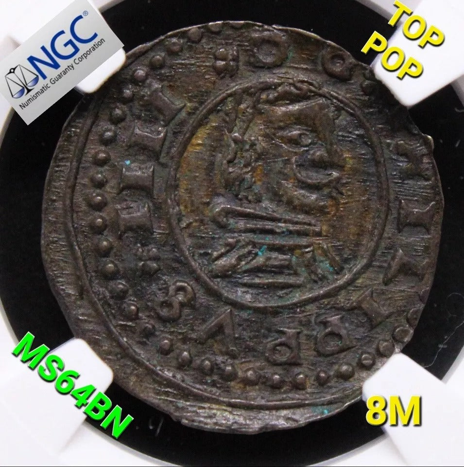 8 Maravedis 1663-M - Felipe IV. Trujillo. KM-171. NGC MS64BN and 2 Maravedis 1602 -B Spain Felipe III. KM-3 Rare NGC UNC MS62BN