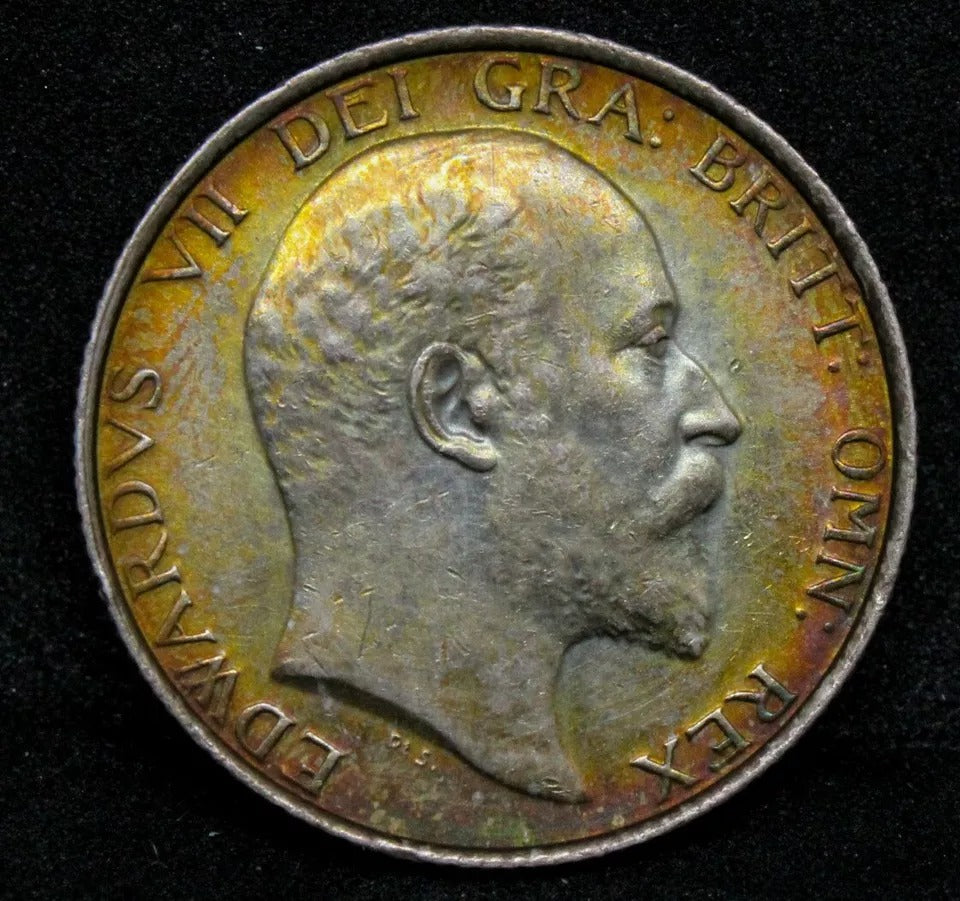 1902 Shilling, Edward VII. Golden Toning S.3982 aUNC