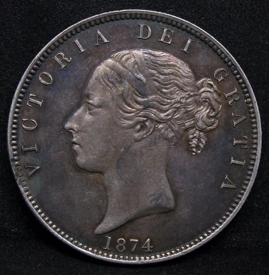 1/2 Crown 1874, Victoria Young Head. S.3889 UNC+colour