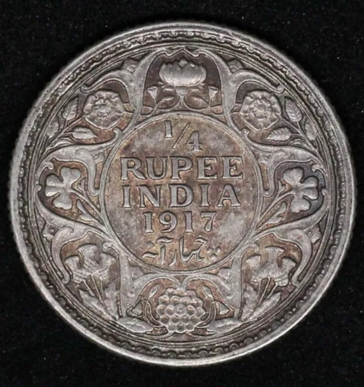 1917 1/4 rupee George V India-British Rupee KM 518 UNC