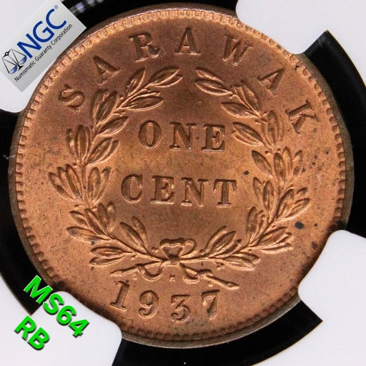 1937-H Sarawak 1 Cent, Charles V. Brooke, KM-18 UNC MS64RB