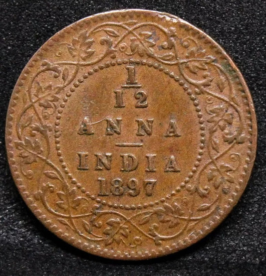 1/12 anna 1897, British-India. Queen Victoria. KM-483 EF