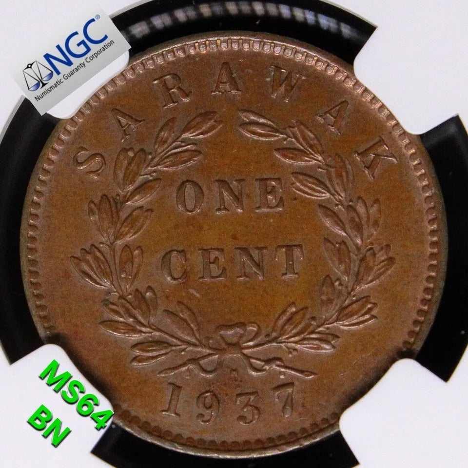 1937-H Sarawak 1 Cent, Charles V. Brooke, KM-18 UNC MS64BN