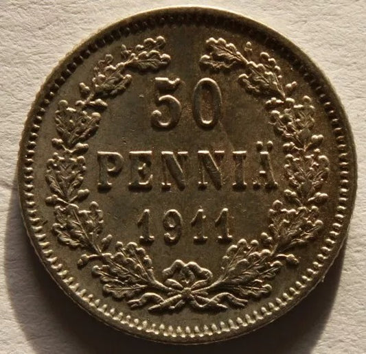 1911 Finland 50 Penniä KM# 2.2 UNC, Nicholas II