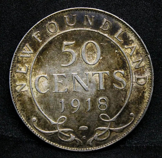 1918-C Newfoundland 50 Cents, Ottawa Mint, KM-12 aUNC