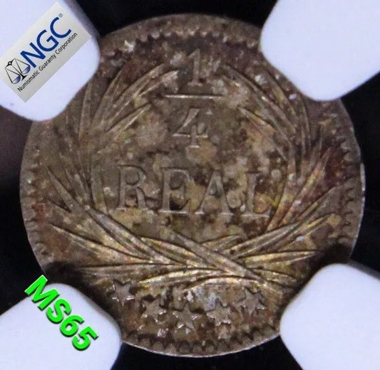 1/4 Real 1894. Guatemala silver coin. KM-162. NGC MS65 UNC