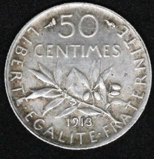 1913 50 Centimes, Frence Third Republic, UNC KM-854