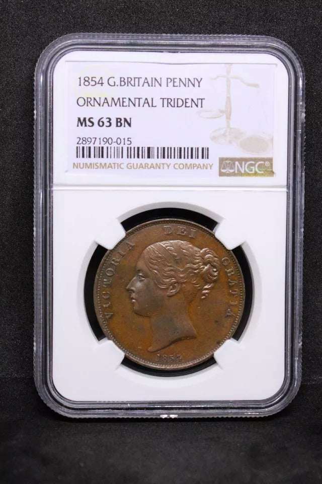 1 penny 1854, ornamental Trident. Victoria. S.3948 UNC NGC MS63BN #2