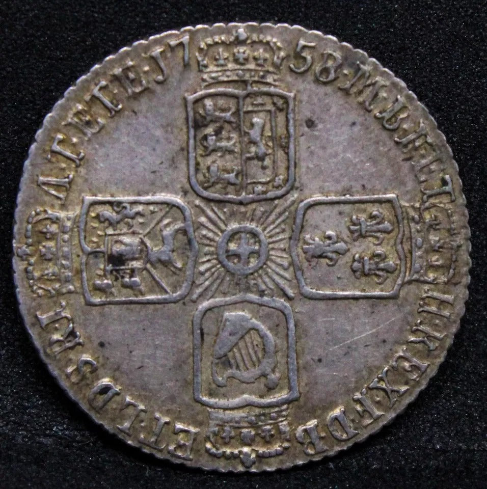 1758/7 6 pence  overdate. George II Silver coin. S.3711 aUNC
