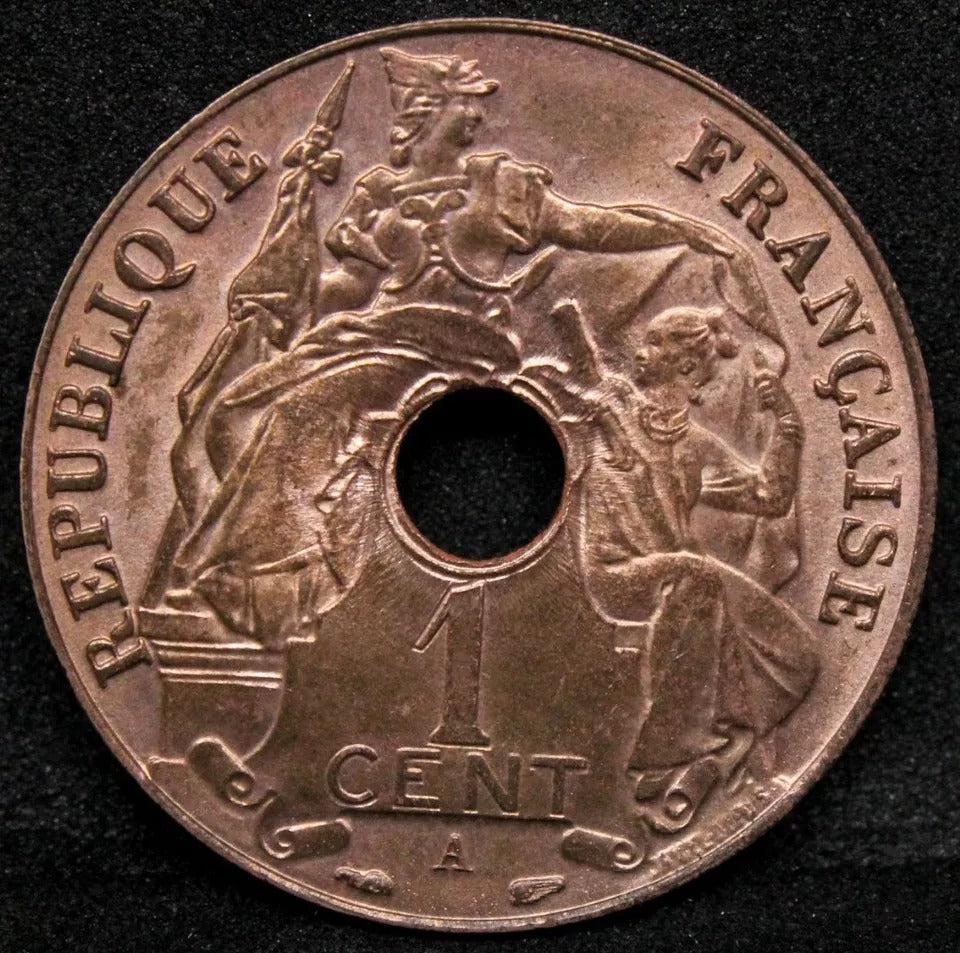 1937 French Indo-China Centime KM 12.1 UNC with mint bloom lustre