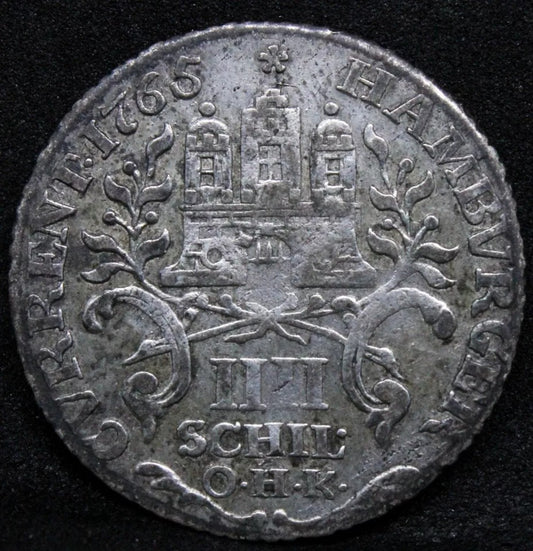 4 Schilling 1765 -OHK. Free Hanseatic city of Hamburg. KM-408. EF