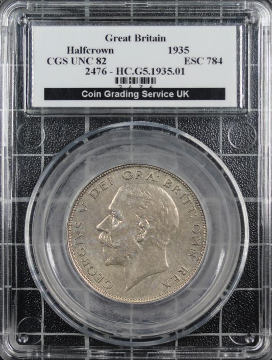 1935 1/2 crown, George V Silver Coin. S.4037. CGS graded UNC 82