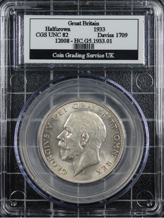 1933 1/2 crown, George V Silver Coin. S.4037. CGS graded UNC 82