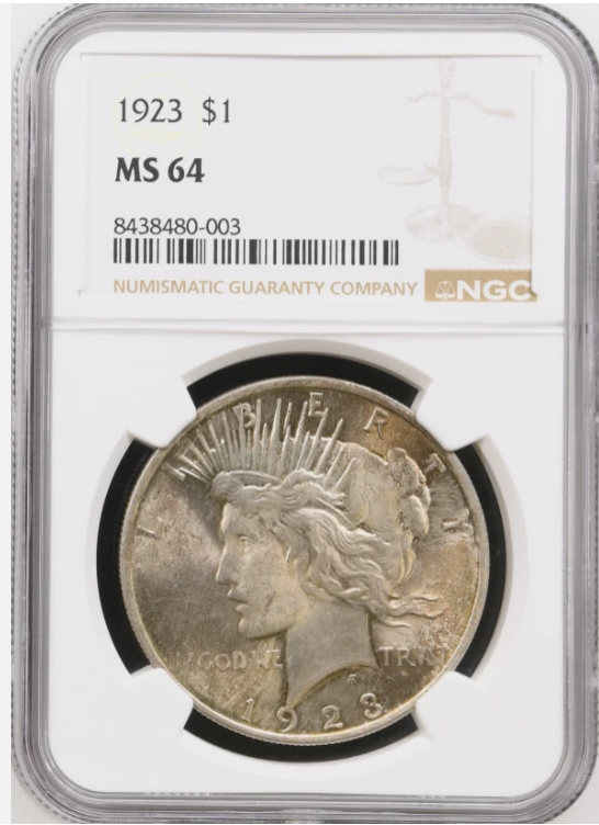 1923 Peace dollar, USA silver $1. UNC. NGC MS64
