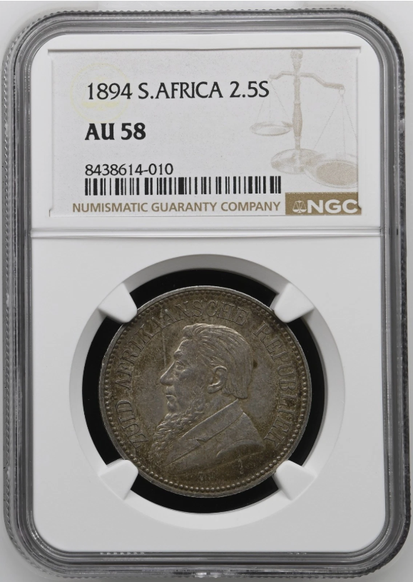 1894 South Africa 1/2 crown or 2 1/2 Shillings. KM-6. NGC AU58