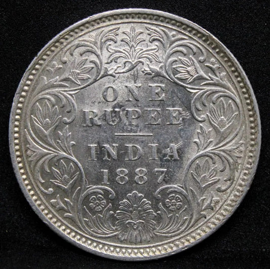 1 Rupee 1887-C, British India, Victoria. KM#?492. Silver coin BU. Ghosting DDR!