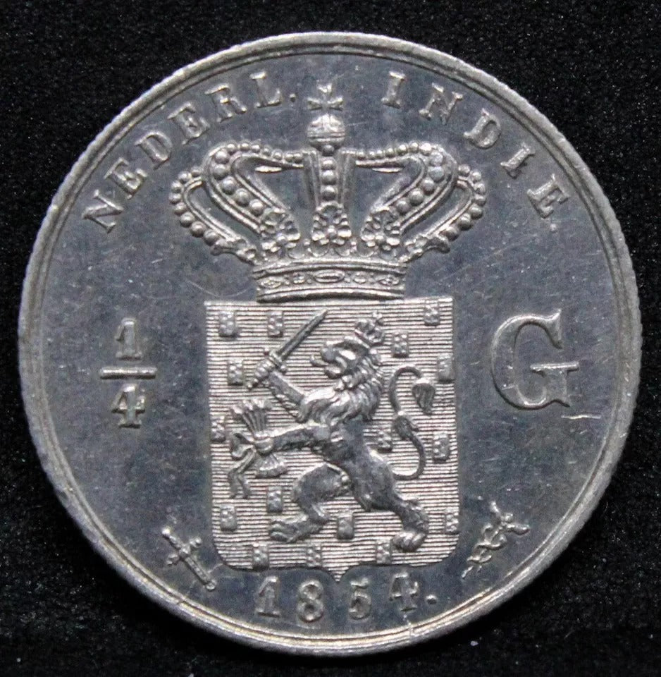 1/4 Gulden 1854, Netherlands East indies. KM-305.1 BU