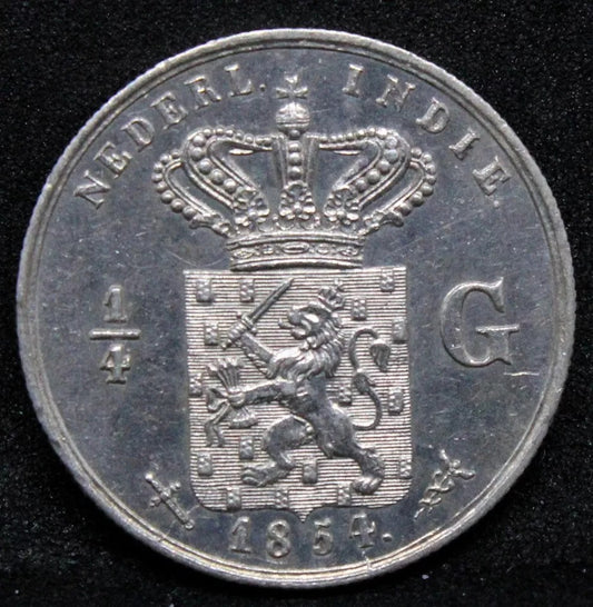 1/4 Gulden 1854, Netherlands East indies. KM-305.1 BU