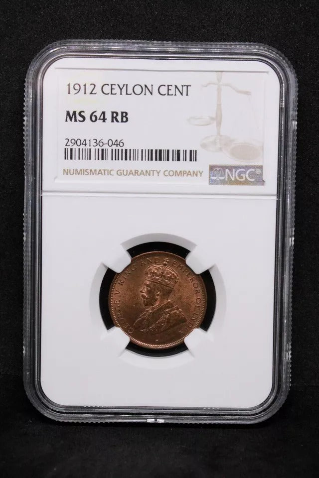 1 cent 1912, Ceylon George V. KM-107. UNC NGC MS64 RB TOP POP