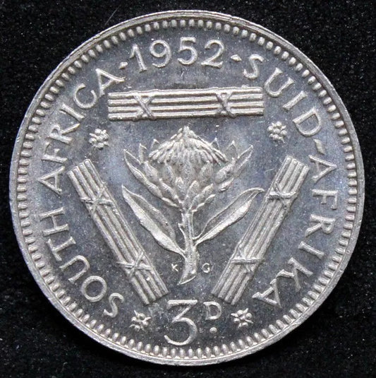 3 pence 1952 South Africa, George VI. KM-35.1 UNC. Three pence coin