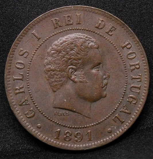 20 Reis 1891 Portugal. Carlos I. KM-533. UNC
