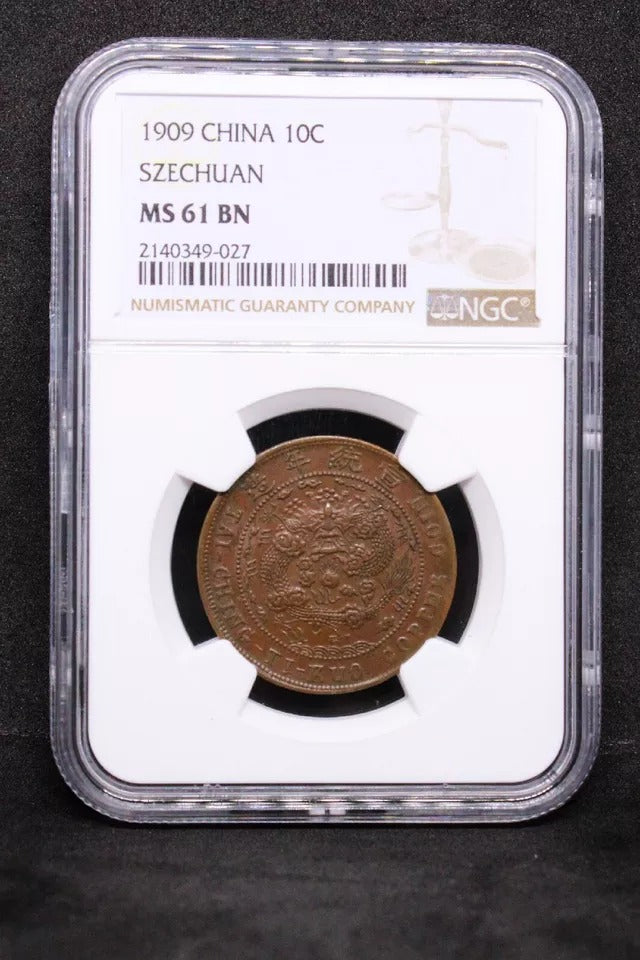 10 Cash 1909, Szechuan China/chinese Province. Y-20t.2. UNC NGC MS61BN