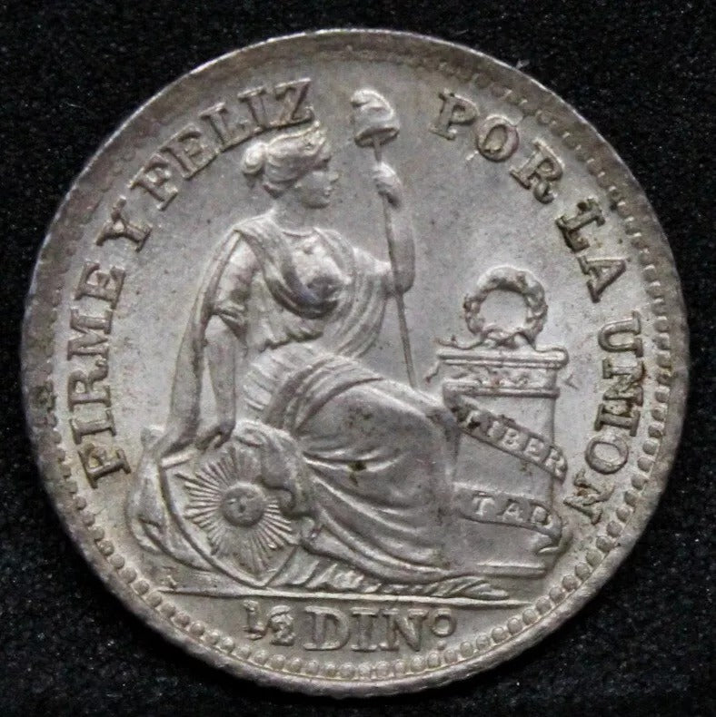 1917 1/2 Dinero. Peru Silver Coin. KM-206.2 UNC